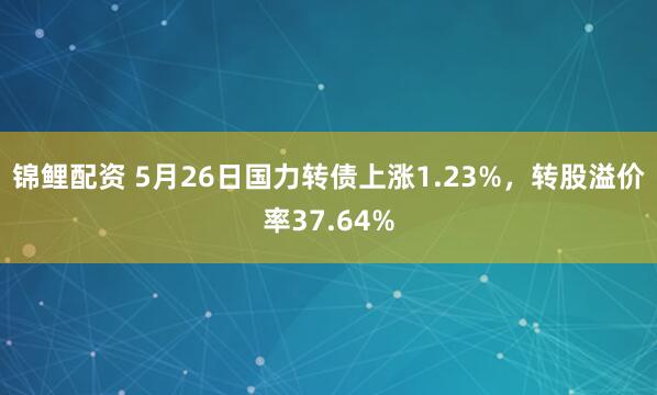 锦鲤配资 5月26日国力转债上涨1.23%，转股溢价率37.64%